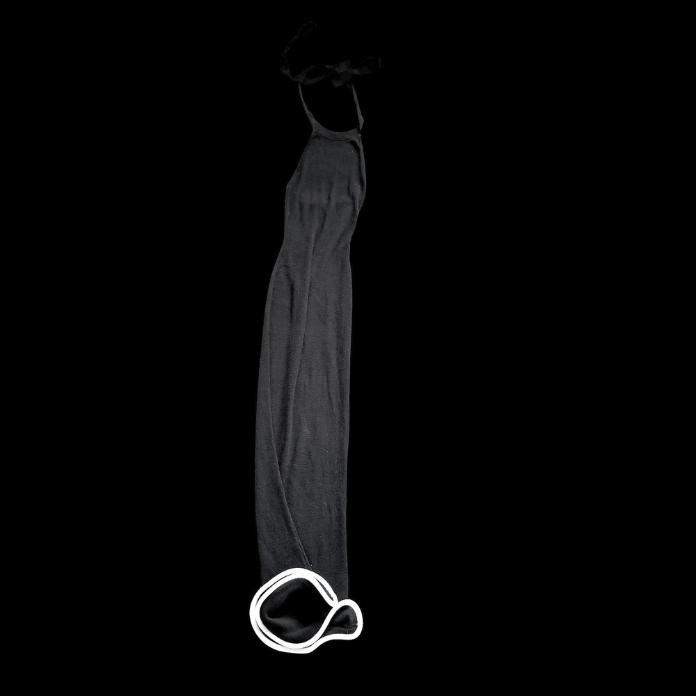 Meshki XXS Black Halter Maxi Dress Contrast Wave Trim Open Back Knit Bodycon